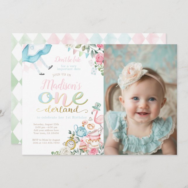 Alice in ONEderland 1st Birthday Invitation (Front/Back)
