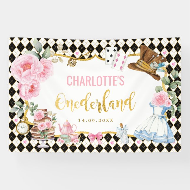 Alice in Onederland 1st Birthday Tea Party Banner (Horizontal)