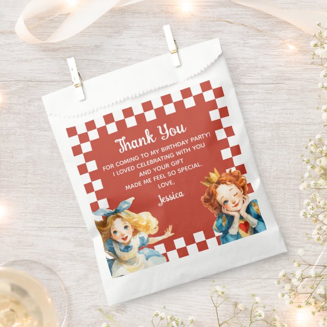 Alice in ONEderland 1st Birthday Thank You  Favour Bags (Clipped)