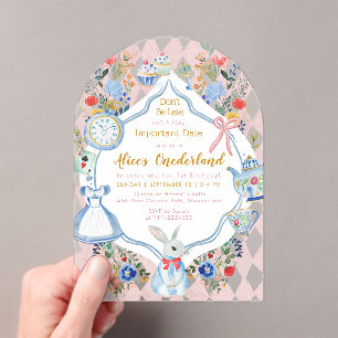 Alice in ONEderland 1st Birthday Whimsical Acrylic Invitations
