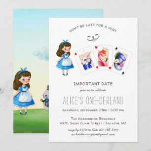 Alice In ONEderland Birthday Whimsical Tea Party  Invitation
