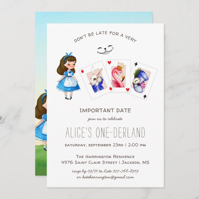 Alice In ONEderland Birthday Whimsical Tea Party  Invitation (Front/Back)