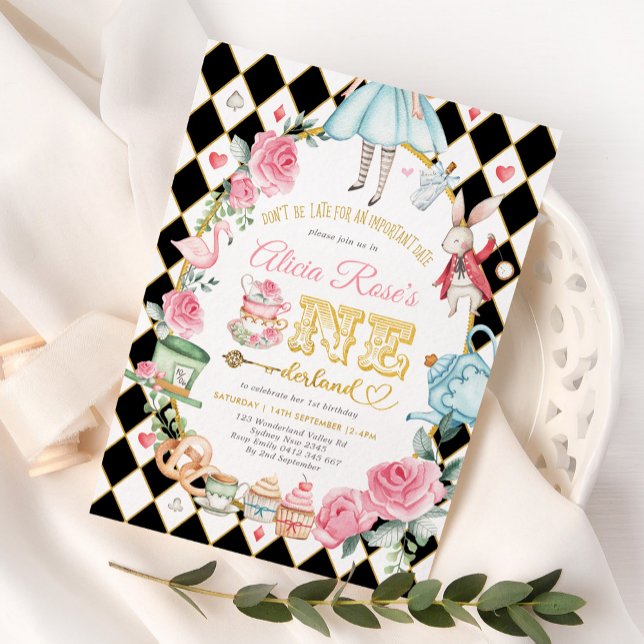 Alice in ONEderland Mad Hatter Tea Party Birthday Invitation (Creator Uploaded)