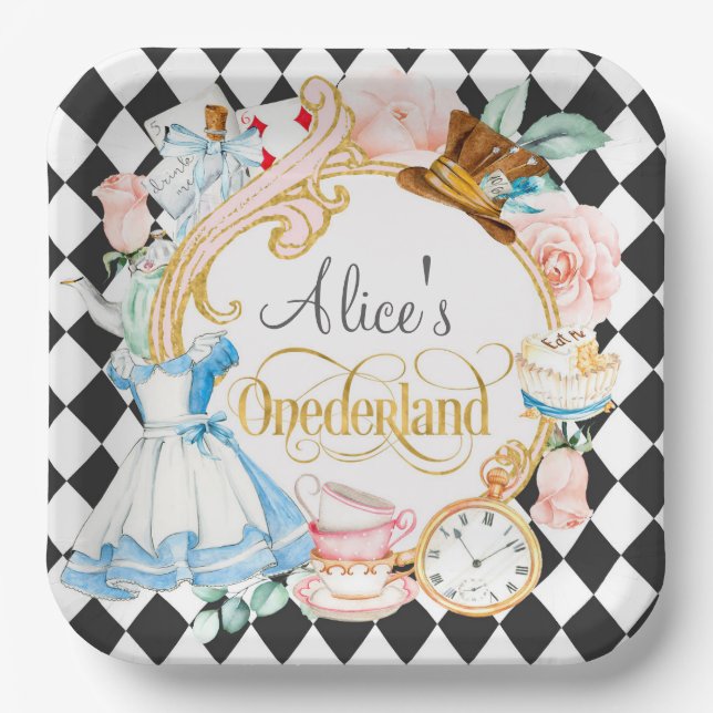 Alice in Onederland mad hatter tea party birthday  Paper Plate (Front)
