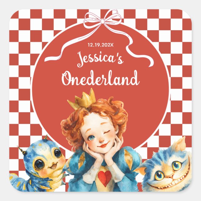 Alice in ONEDERLAND Queen of Hearts 1st Birthday  Square Sticker (Front)