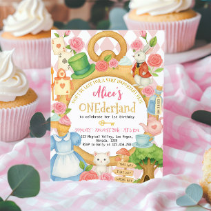 Alice in Onederland Tea Party Girl First Birthday Invitation
