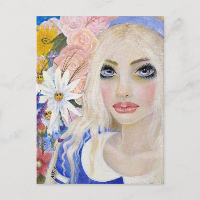 Alice in the Garden of Live Flowers Painting Postcard (Front)