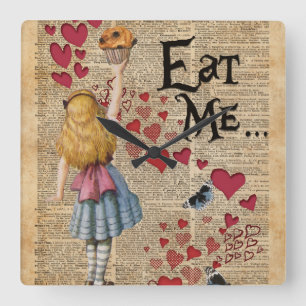 Alice in the Wonderland Eat Me Muffin Square Wall Clock