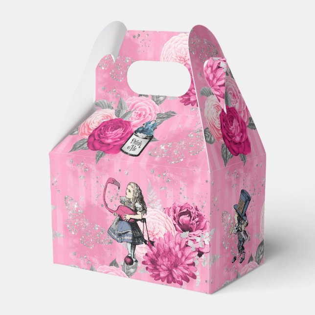Alice in Winter Wonderland on Pink Striped  Favour Box (Front Side)