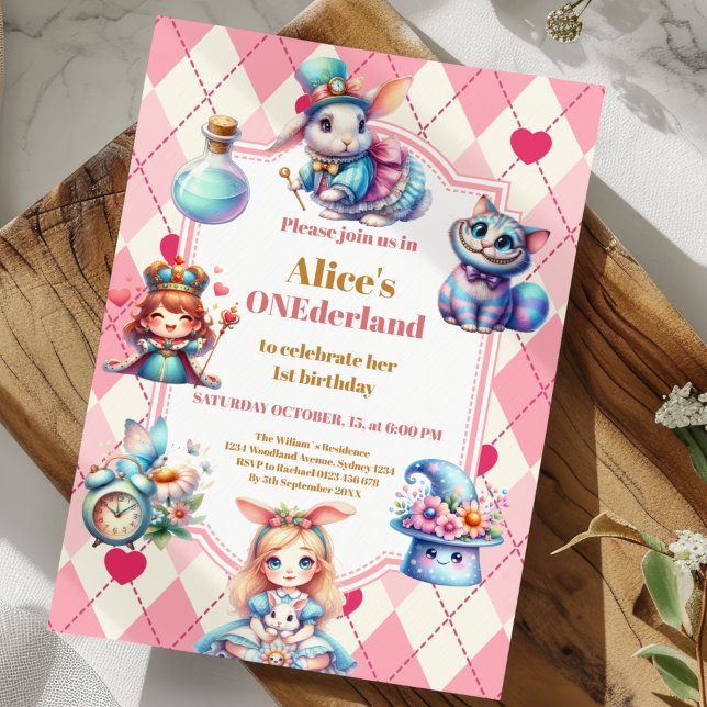 Alice in Wonderland 1st Birthday Onederland  Invitation (Creator Uploaded)