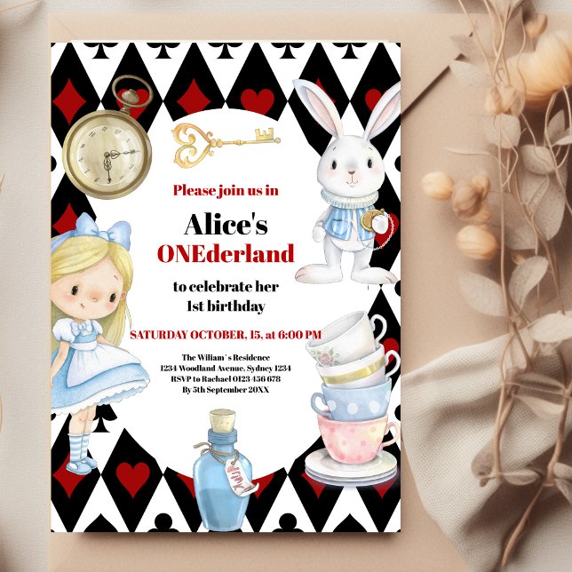 Alice in Wonderland 1st Birthday Onederland Party  Invitation (Creator Uploaded)