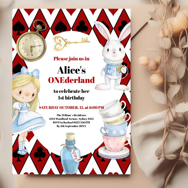 Alice in Wonderland 1st Birthday Onederland Party  Invitation (Creator Uploaded)