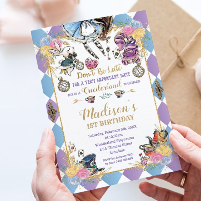 Alice in Wonderland 1st Birthday Onederland Tea Invitation (Creator Uploaded)