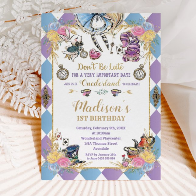 Alice in Wonderland 1st Birthday Onederland Tea Invitation (Creator Uploaded)