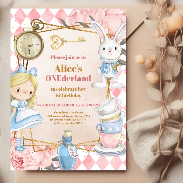 Alice in Wonderland 1st Birthday Onederland Tea  Invitation (Creator Uploaded)