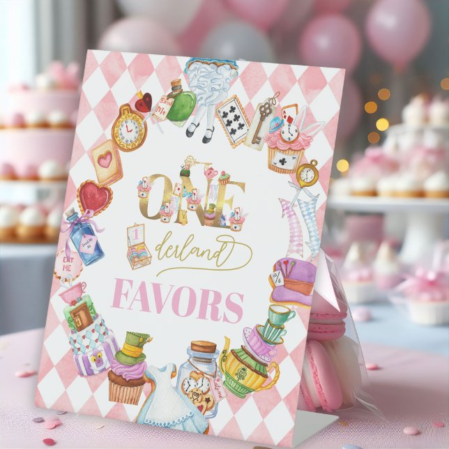 Alice in Wonderland 1st birthday Pink Favours Pedestal Sign (Creator Uploaded)