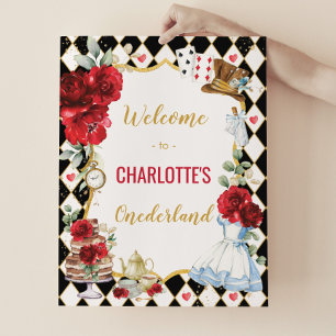 Alice in Wonderland 1st Birthday Tea Party Welcome Poster