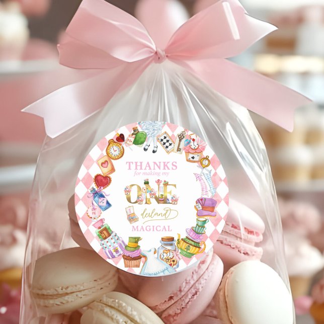 Alice in Wonderland 1st birthday Thank You Sticker (Creator Uploaded)