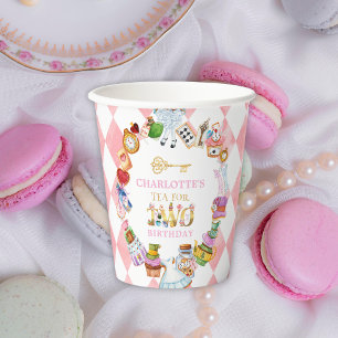 Alice in Wonderland 2nd birthday Pink  Paper Cups