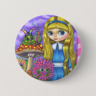 Alice in Wonderland and the Caterpillar Button