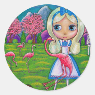 Alice in Wonderland and the Flamingos Sticker