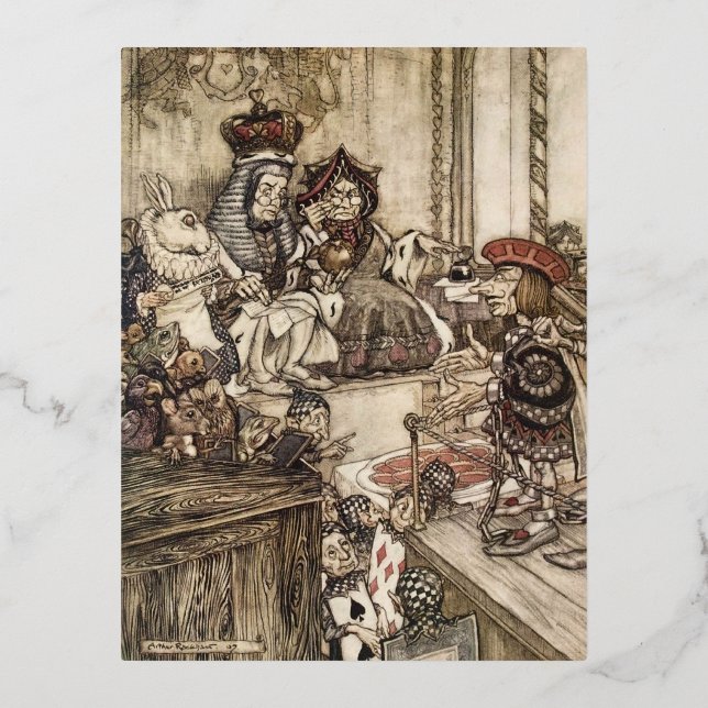 Alice in Wonderland Arthur Rackham Foil Holiday Postcard (Front)