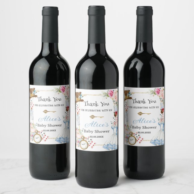 Alice in Wonderland Baby Shower Birthday High Tea Wine Label (Bottles)