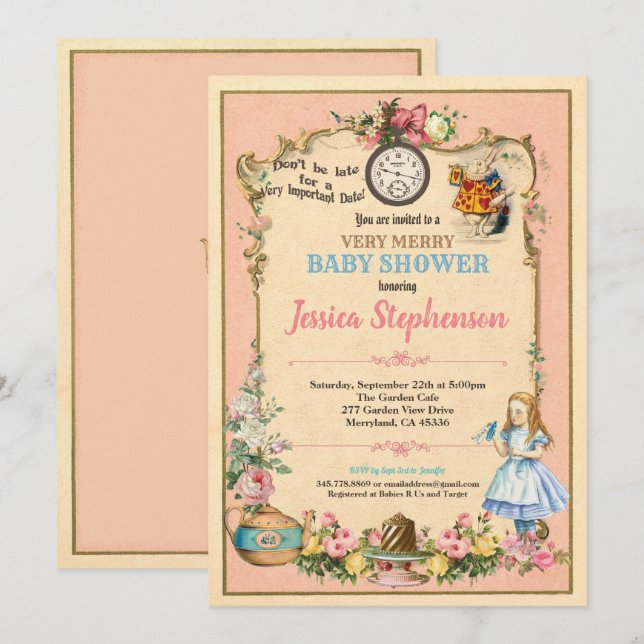 Alice in Wonderland baby shower invitaion pink Invitation (Front/Back)