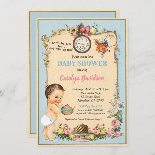 Alice in Wonderland Baby Shower Invitation (Front/Back)