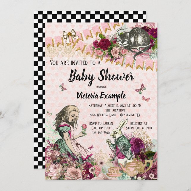 Alice in Wonderland Baby Shower Invitations (Front/Back)