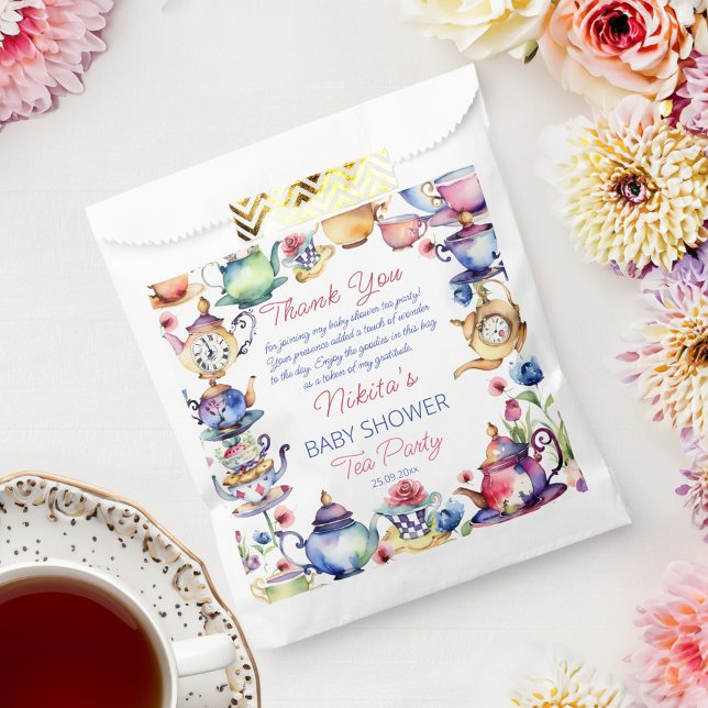 Alice in wonderland baby shower tea party favours favour bags (Alice in wonderland baby shower tea party favors personalized favor bag)