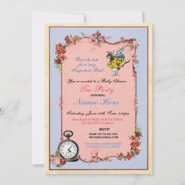 Alice In Wonderland Baby Shower Teapot Invitation (Front)