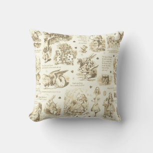 Alice in Wonderland Beige Toile Quotes Cushion