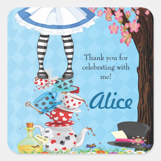 Alice in Wonderland Birthday Favour Stickers (Front)