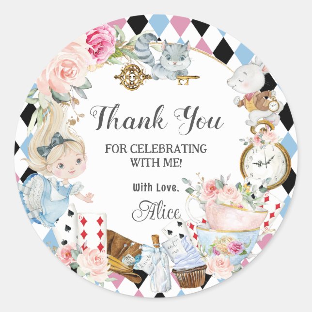 Alice in Wonderland Birthday High Tea Party  Classic Round Sticker (Front)