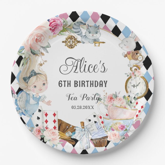 Alice in Wonderland Birthday High Tea Party  Paper Plate (Front)