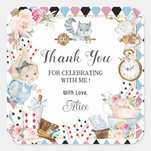 Alice in Wonderland Birthday High Tea Party  Square Sticker (Front)