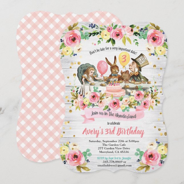 Alice in Wonderland birthday invitaion pink Invitation (Front/Back)