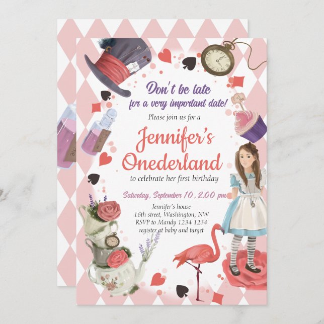Alice in Wonderland Birthday Invitation (Front/Back)