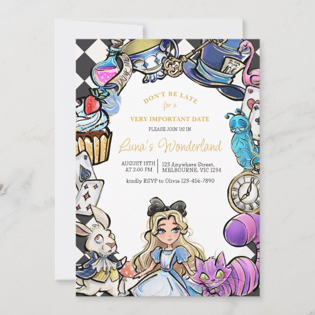 Alice in wonderland Birthday invitation (Front)