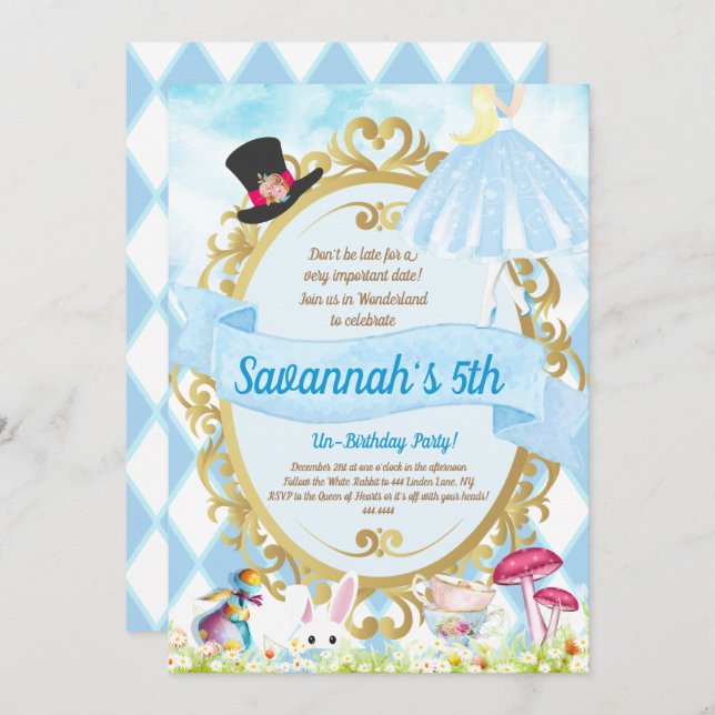 Alice in Wonderland Birthday Party Invitation (Front/Back)