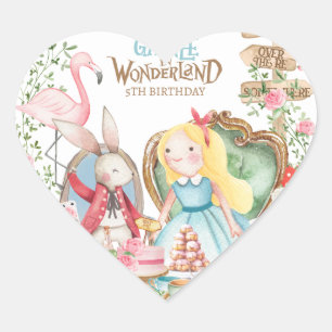 Alice in Wonderland Birthday Party Welcome Sign Heart Sticker