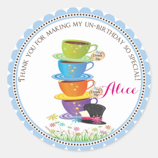 Alice in Wonderland Birthday Stickers (Front)