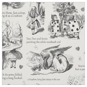 Alice in Wonderland Black White Toile Fabric