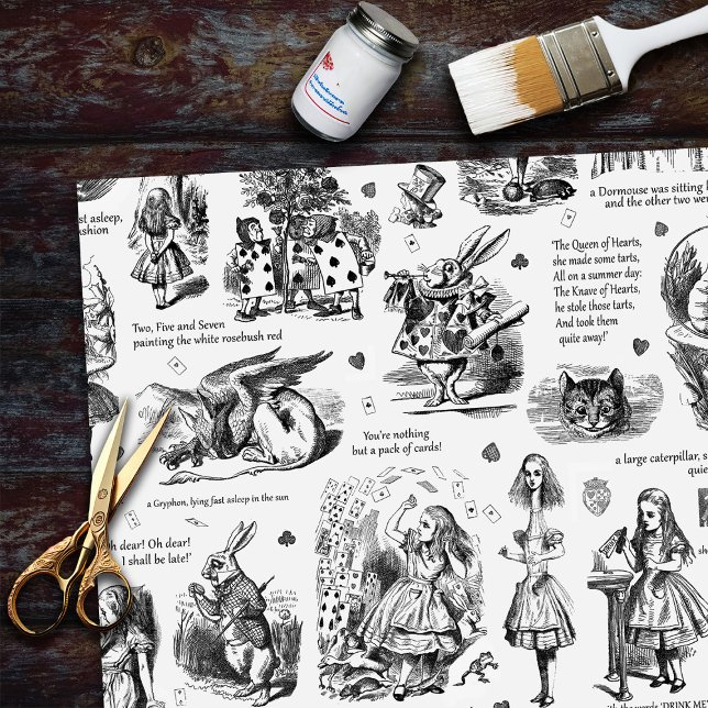 Alice in Wonderland Black White Toile Quotes Tissue Paper (Creator Uploaded)