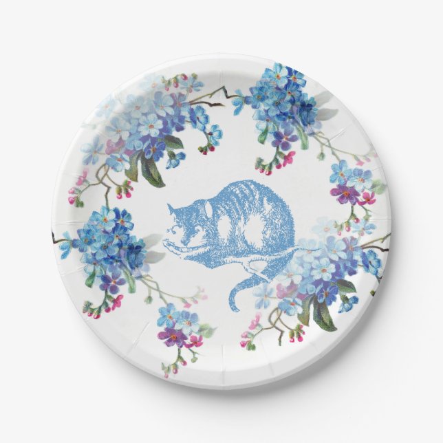 Alice in Wonderland Blue Cheshire Cat Paper Plate (Front)