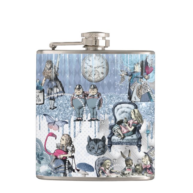 Alice in Wonderland Blue Ice design Hip Flask (Front)