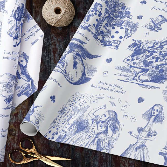 Alice in Wonderland Blue Toile Quotes Wrapping Paper (Creator Uploaded)
