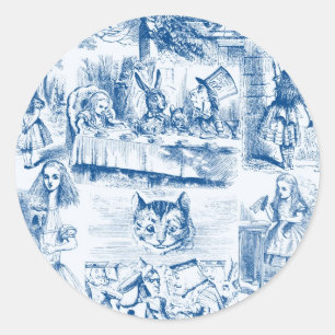 Alice In Wonderland Blue & White Toils Classic Round Sticker