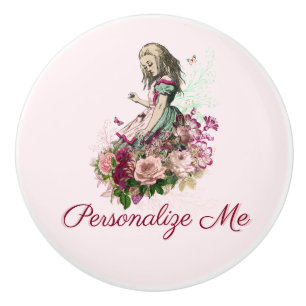 Alice in Wonderland Blush Floral Personalised Ceramic Knob